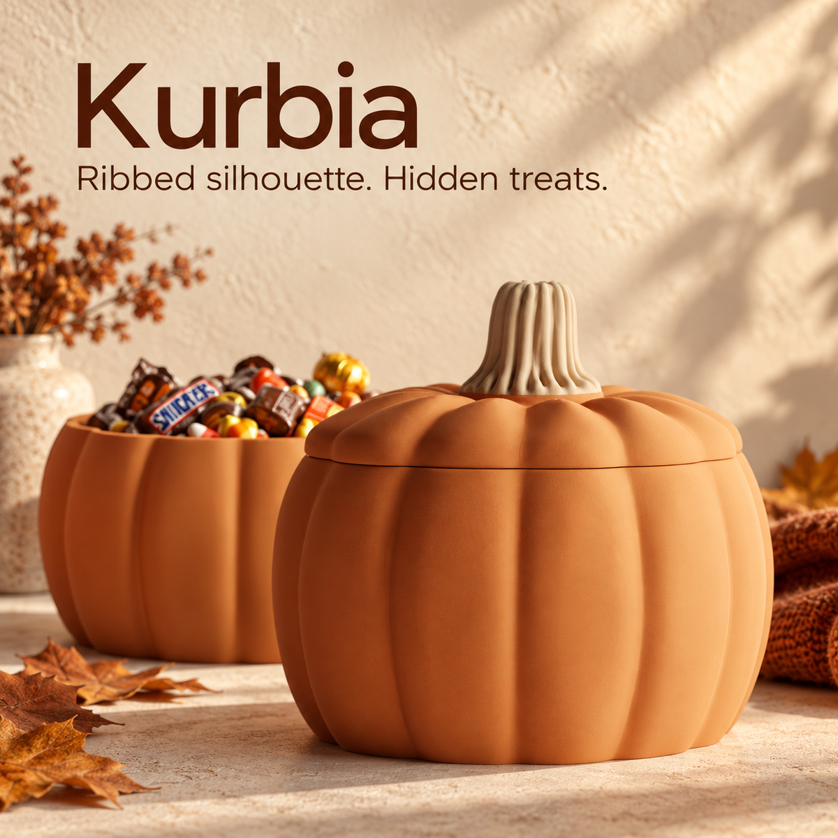 Kurbia Ribbed Pumpkin Candy Bowl with Lid, Made-to-Order Halloween Décor