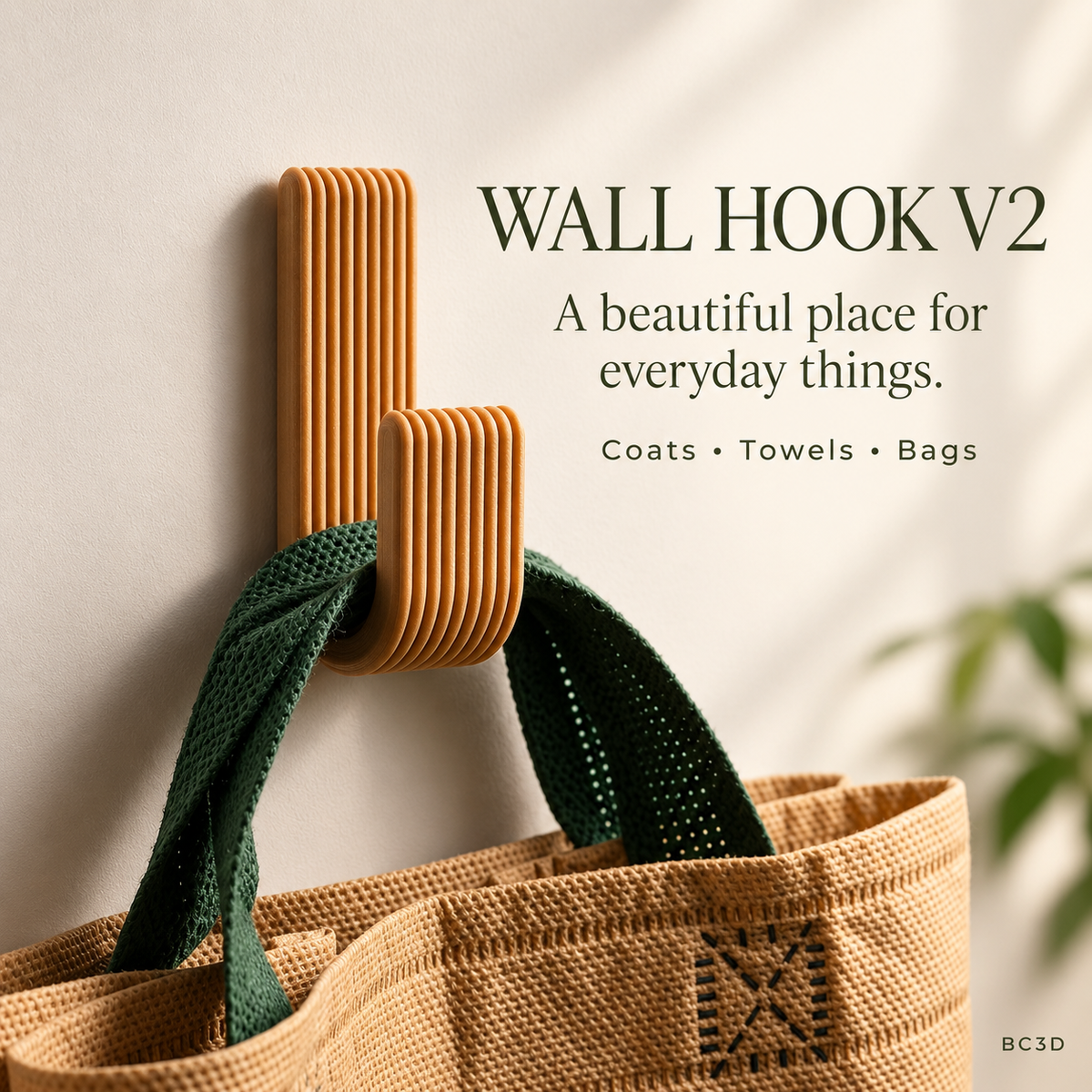 Modern Wall Hook V2, Ribbed Coat & Towel Hanger, Single or Multipack