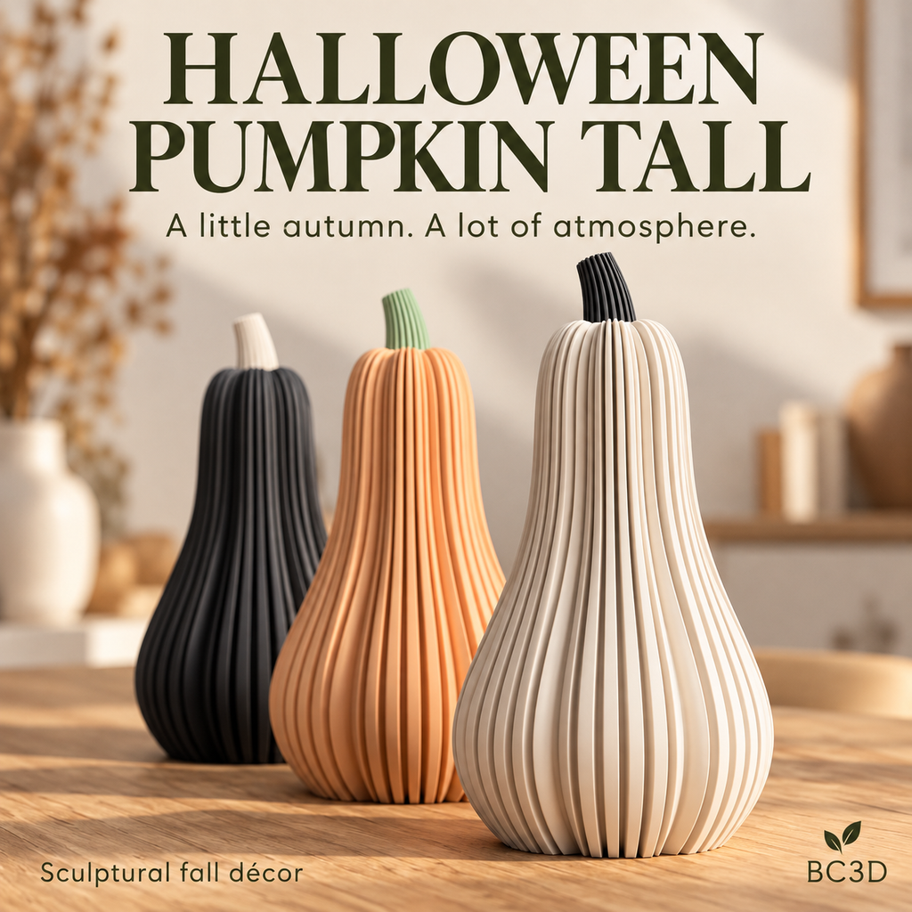 Tall Ribbed Pumpkin Decor, Modern Halloween & Fall Decoration | LED Tea Light Compatible.
