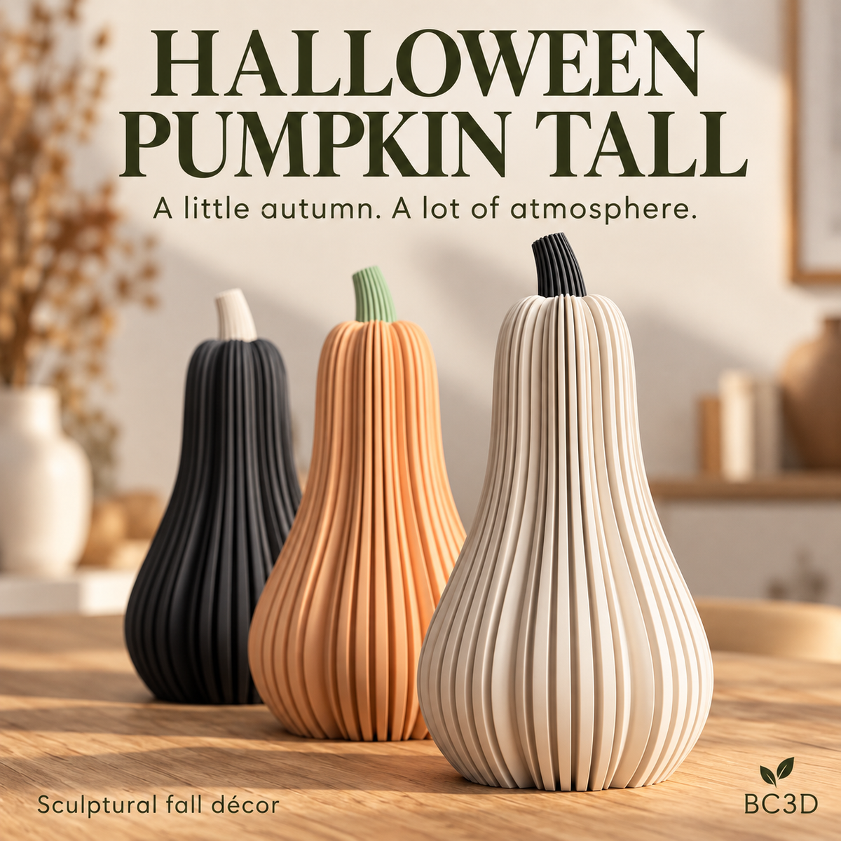 Tall Ribbed Pumpkin Decor, Modern Halloween & Fall Decoration | LED Tea Light Compatible.