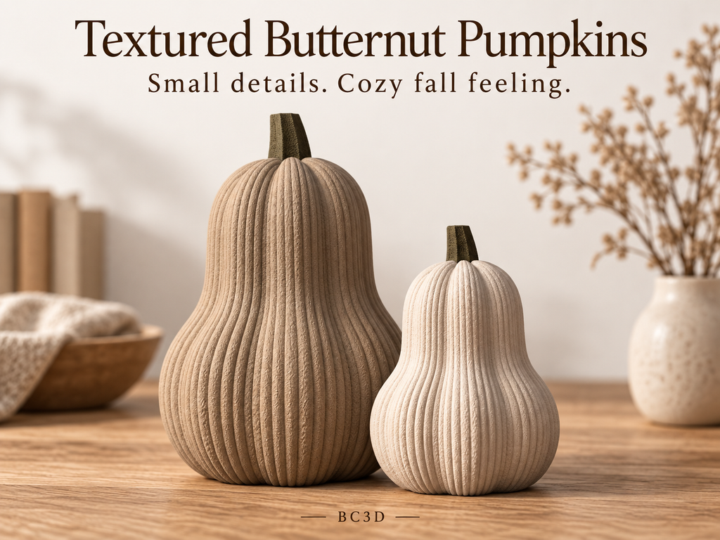 Textured Butternut Pumpkin Decor, Modern 3D Printed Fall Decoration