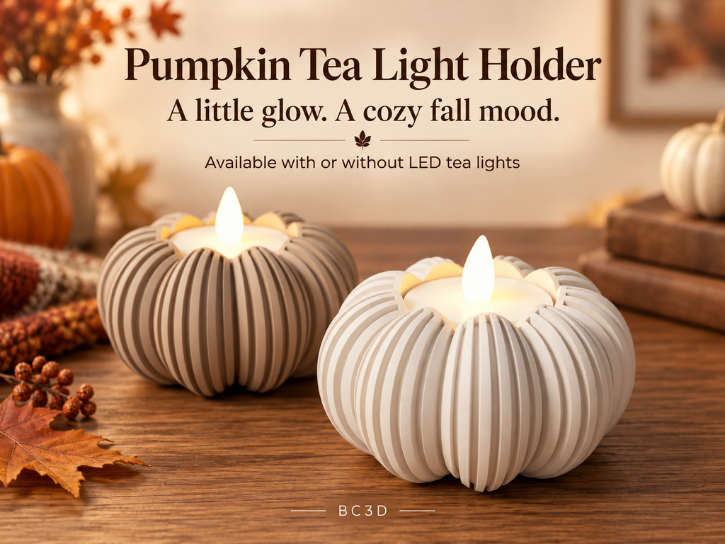 Ribbed Pumpkin Tea Light Holder for LED Lights, Modern Fall Decor