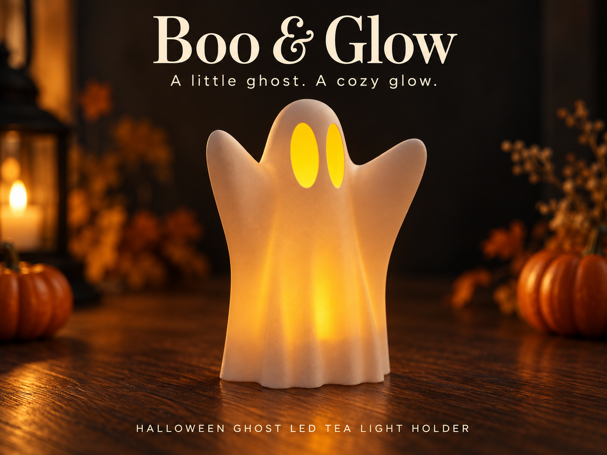 Boo & Glow Ghost Tea Light Holder – Halloween Decor, Optional LED Tea Lights