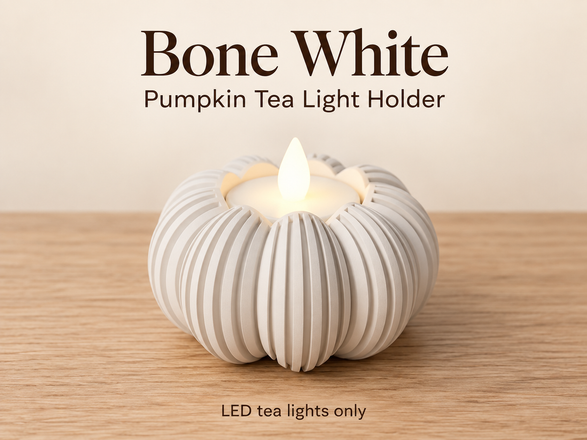 Ribbed Pumpkin Tea Light Holder for LED Lights, Modern Fall Decor