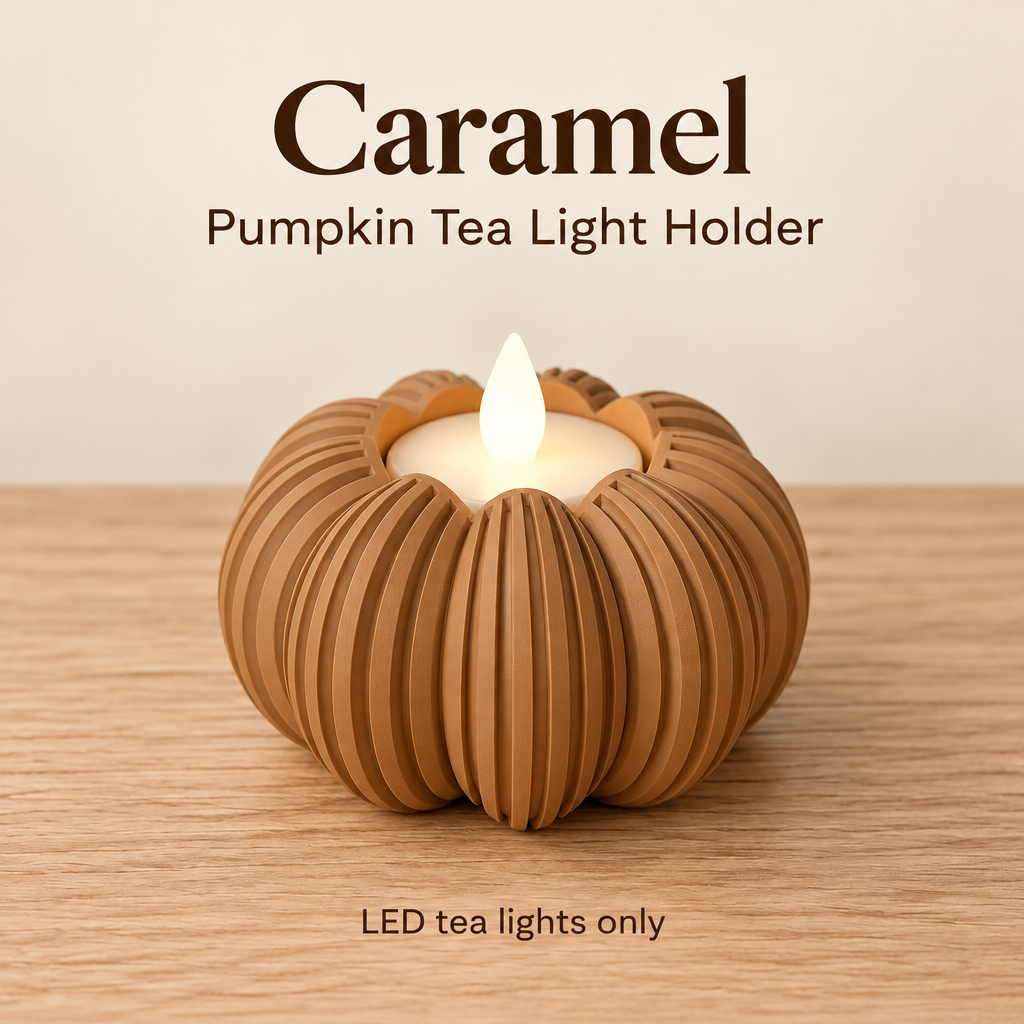 Ribbed Pumpkin Tea Light Holder for LED Lights, Modern Fall Decor