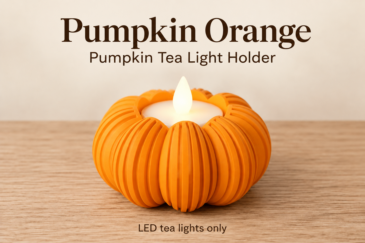 Ribbed Pumpkin Tea Light Holder for LED Lights, Modern Fall Decor