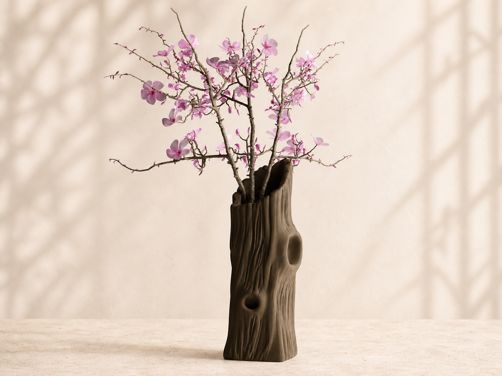 Vase Trunklin – Dark Brown 3D Printed Sculptural Tree Trunk Vase, 7 Sizes