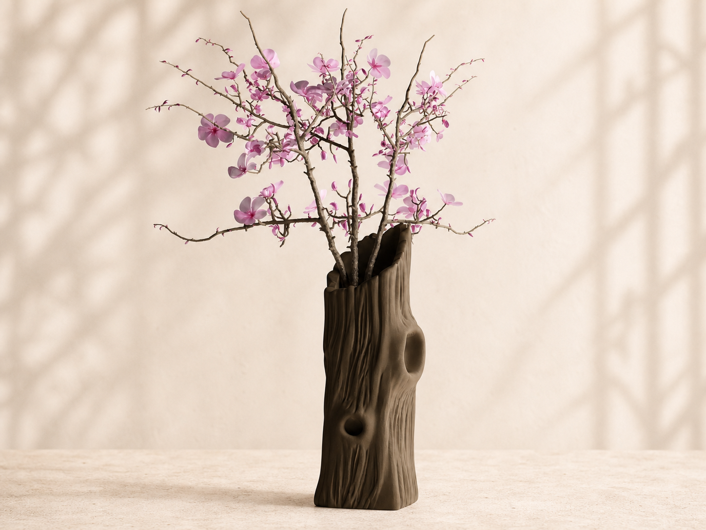 Vase Trunklin – Dark Brown 3D Printed Sculptural Tree Trunk Vase, 7 Sizes