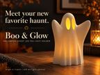 Boo & Glow Ghost Tea Light Holder – Halloween Decor, Optional LED Tea Lights