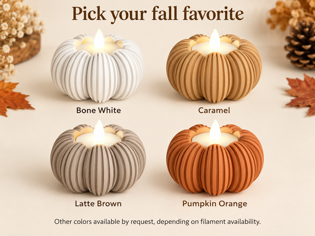 Ribbed Pumpkin Tea Light Holder for LED Lights, Modern Fall Decor