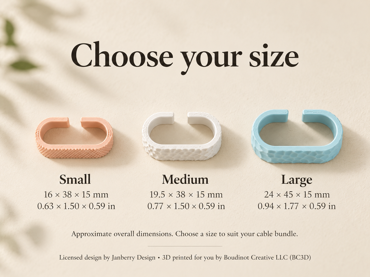 Cable Organizer Set, 3 Printed Clips for Cord Storage | Single or Mixed Sizes