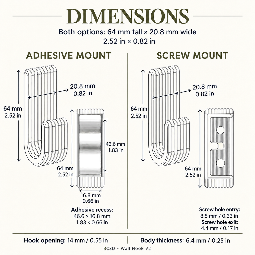 Modern Wall Hook V2, Ribbed Coat & Towel Hanger, Single or Multipack