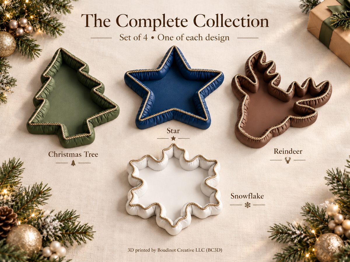 Vintia Christmas Decorative Trays with Gold Rope Trim | Tree Reindeer Snowflake & Star | Individual or Set of 4