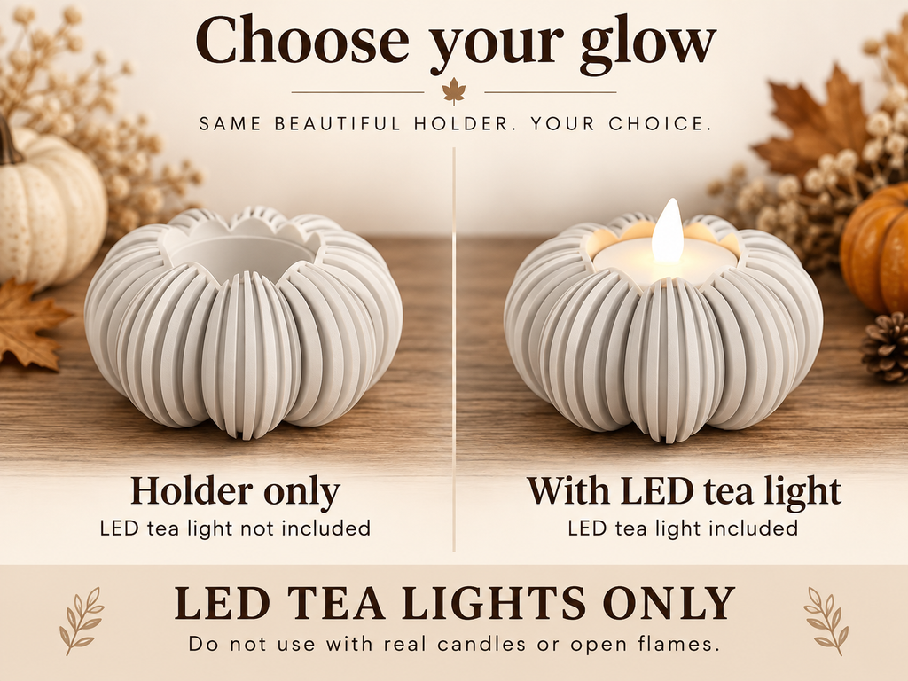 Ribbed Pumpkin Tea Light Holder for LED Lights, Modern Fall Decor