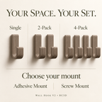 Modern Wall Hook V2, Ribbed Coat & Towel Hanger, Single or Multipack