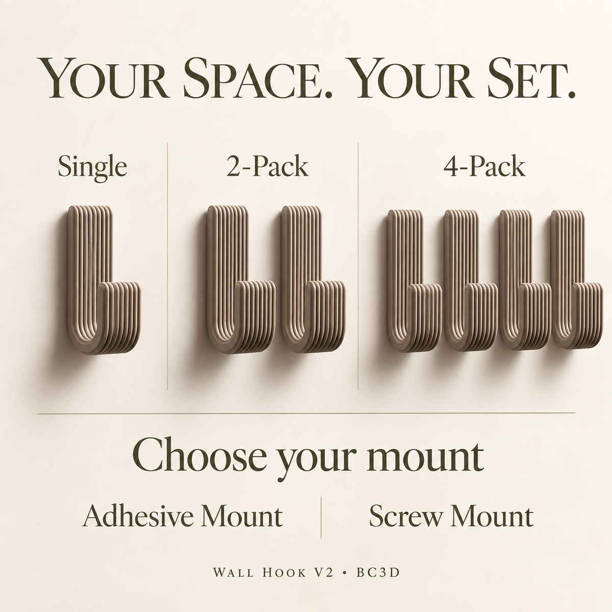 Modern Wall Hook V2, Ribbed Coat & Towel Hanger, Single or Multipack