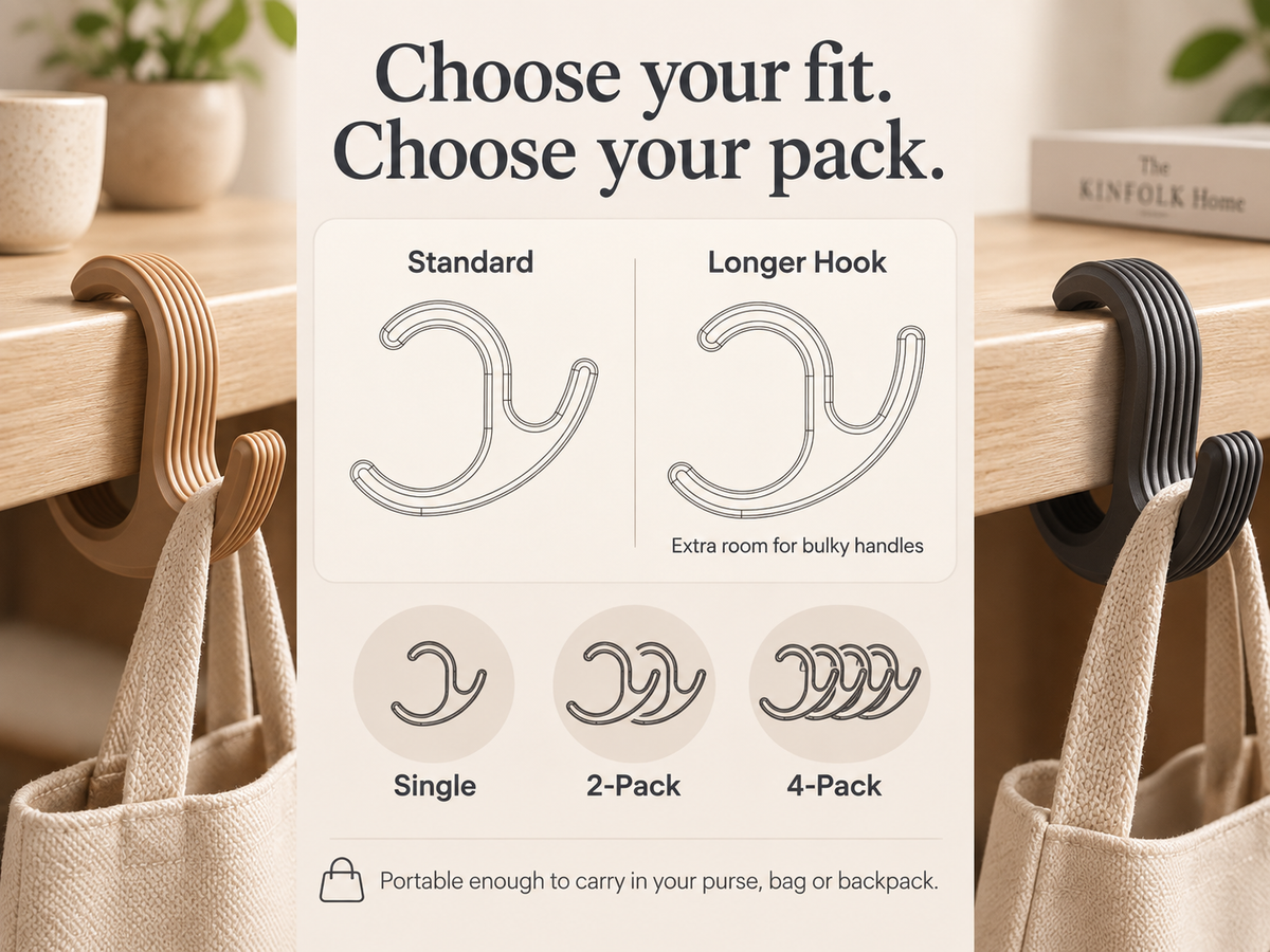 Universal Bag Hanger for Table or Desk | Purse, Backpack & Tote Hook ~ Regular or Longer