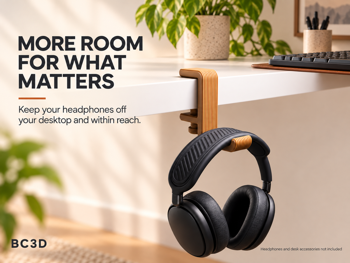 Clamp-On Headphone Hook for Desks | 3D Printed Headset Holder - Single or 2 Pack
