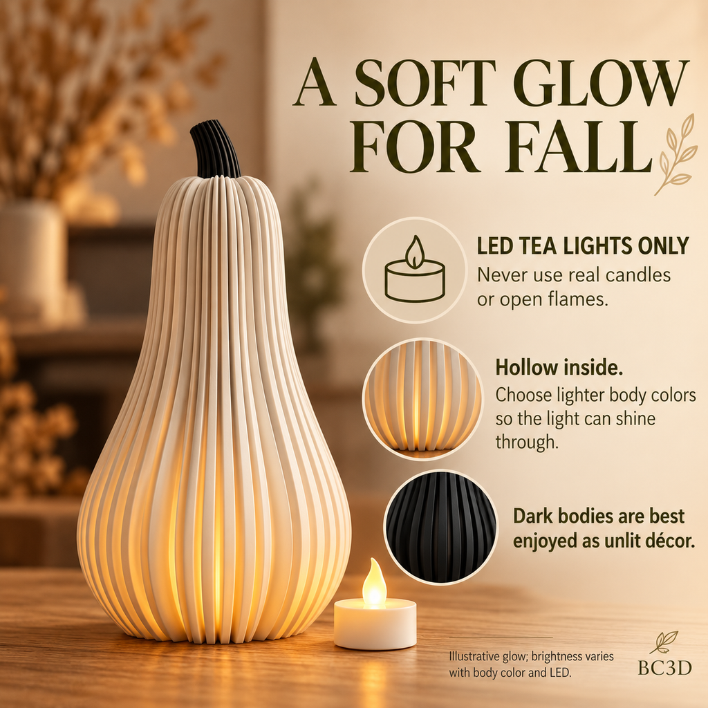 Tall Ribbed Pumpkin Decor, Modern Halloween & Fall Decoration | LED Tea Light Compatible.