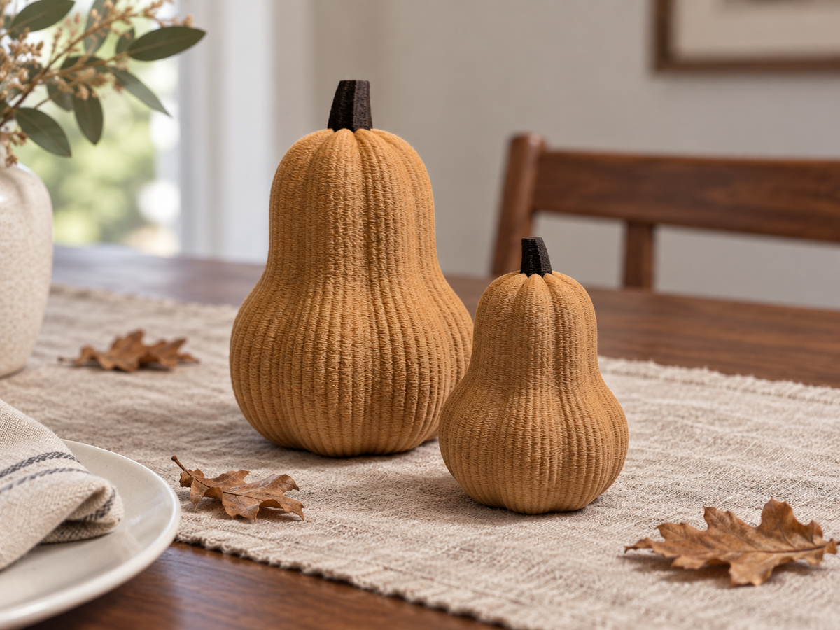 Textured Butternut Pumpkin Decor, Modern 3D Printed Fall Decoration