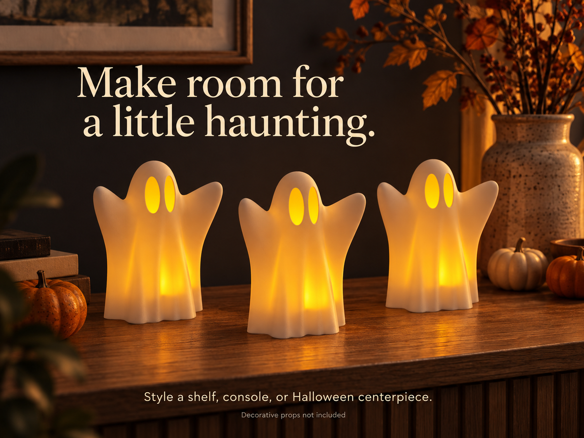Boo & Glow Ghost Tea Light Holder – Halloween Decor, Optional LED Tea Lights