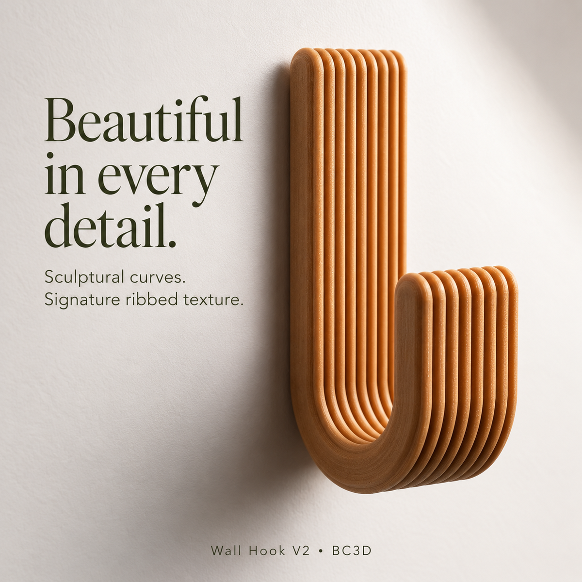 Modern Wall Hook V2, Ribbed Coat & Towel Hanger, Single or Multipack