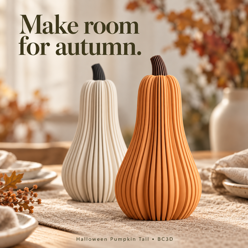 Tall Ribbed Pumpkin Decor, Modern Halloween & Fall Decoration | LED Tea Light Compatible.