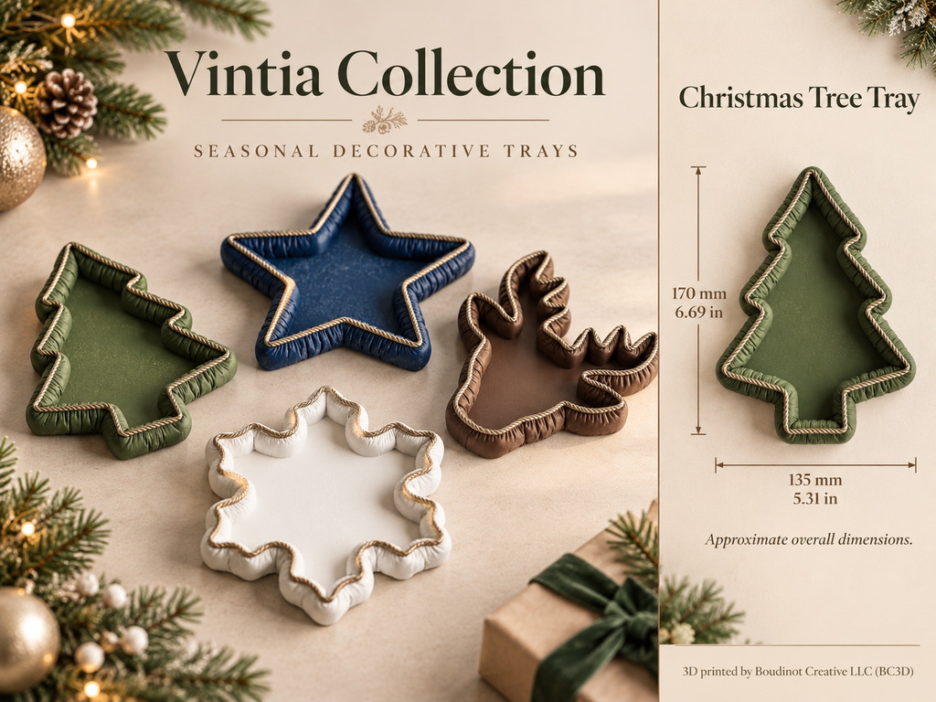 Vintia Christmas Decorative Trays with Gold Rope Trim | Tree Reindeer Snowflake & Star | Individual or Set of 4