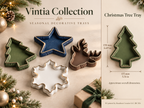 Vintia Christmas Decorative Trays with Gold Rope Trim | Tree Reindeer Snowflake & Star | Individual or Set of 4