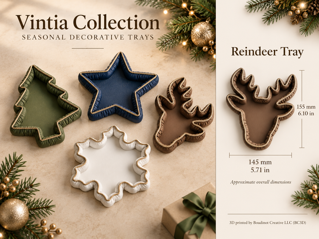 Vintia Christmas Decorative Trays with Gold Rope Trim | Tree Reindeer Snowflake & Star | Individual or Set of 4