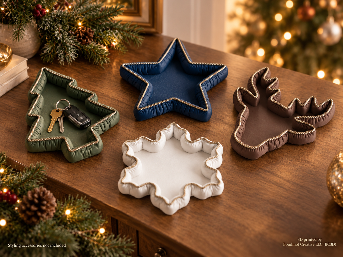 Vintia Christmas Decorative Trays with Gold Rope Trim | Tree Reindeer Snowflake & Star | Individual or Set of 4