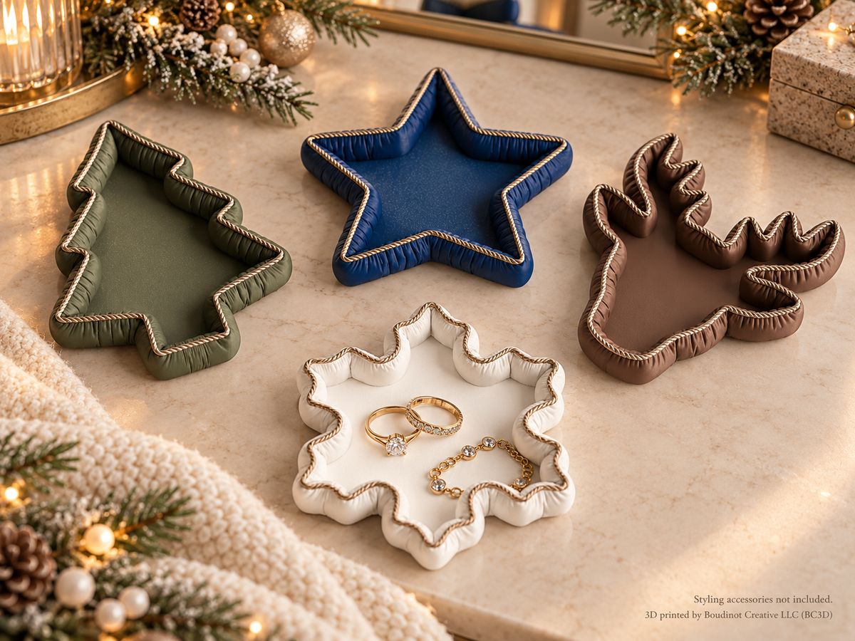 Vintia Christmas Decorative Trays with Gold Rope Trim | Tree Reindeer Snowflake & Star | Individual or Set of 4