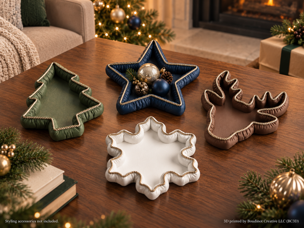 Vintia Christmas Decorative Trays with Gold Rope Trim | Tree Reindeer Snowflake & Star | Individual or Set of 4
