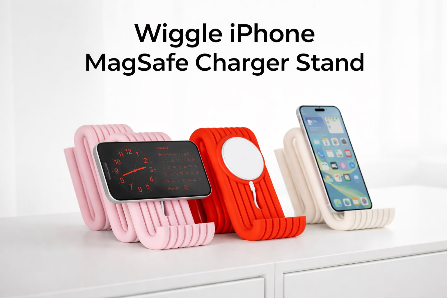 Wiggle iPhone MagSafe Charging Stand – 3D Printed Modern Ribbed Phone Dock (MagSafe Compatible)