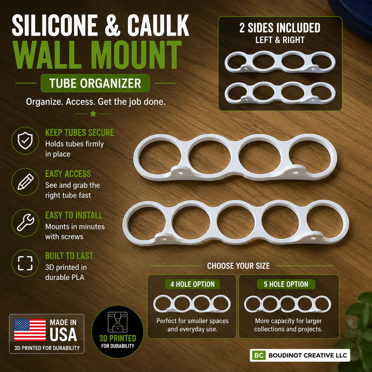 Silicone & Caulk Wall Mount – Tube Organizer (4-Hole or 5-Hole Options)
