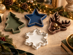 Vintia Christmas Decorative Trays with Gold Rope Trim | Tree Reindeer Snowflake & Star | Individual or Set of 4