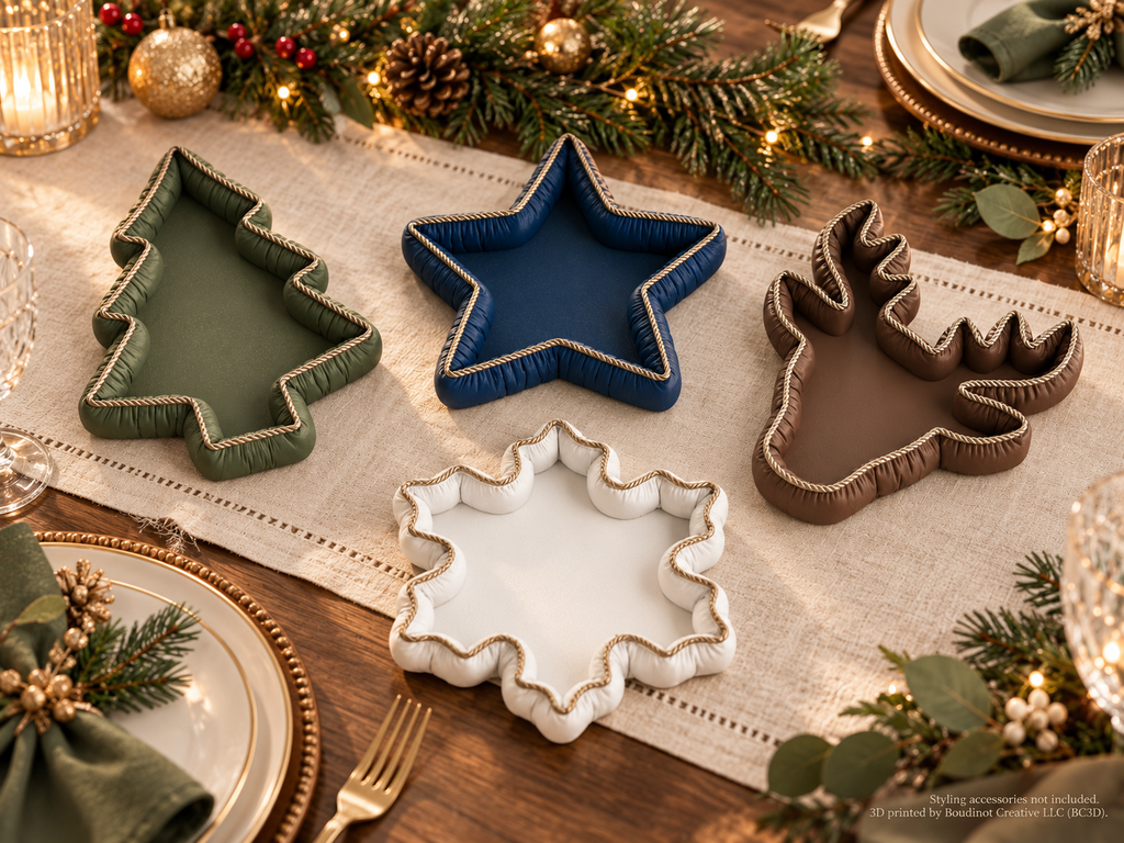 Vintia Christmas Decorative Trays with Gold Rope Trim | Tree Reindeer Snowflake & Star | Individual or Set of 4