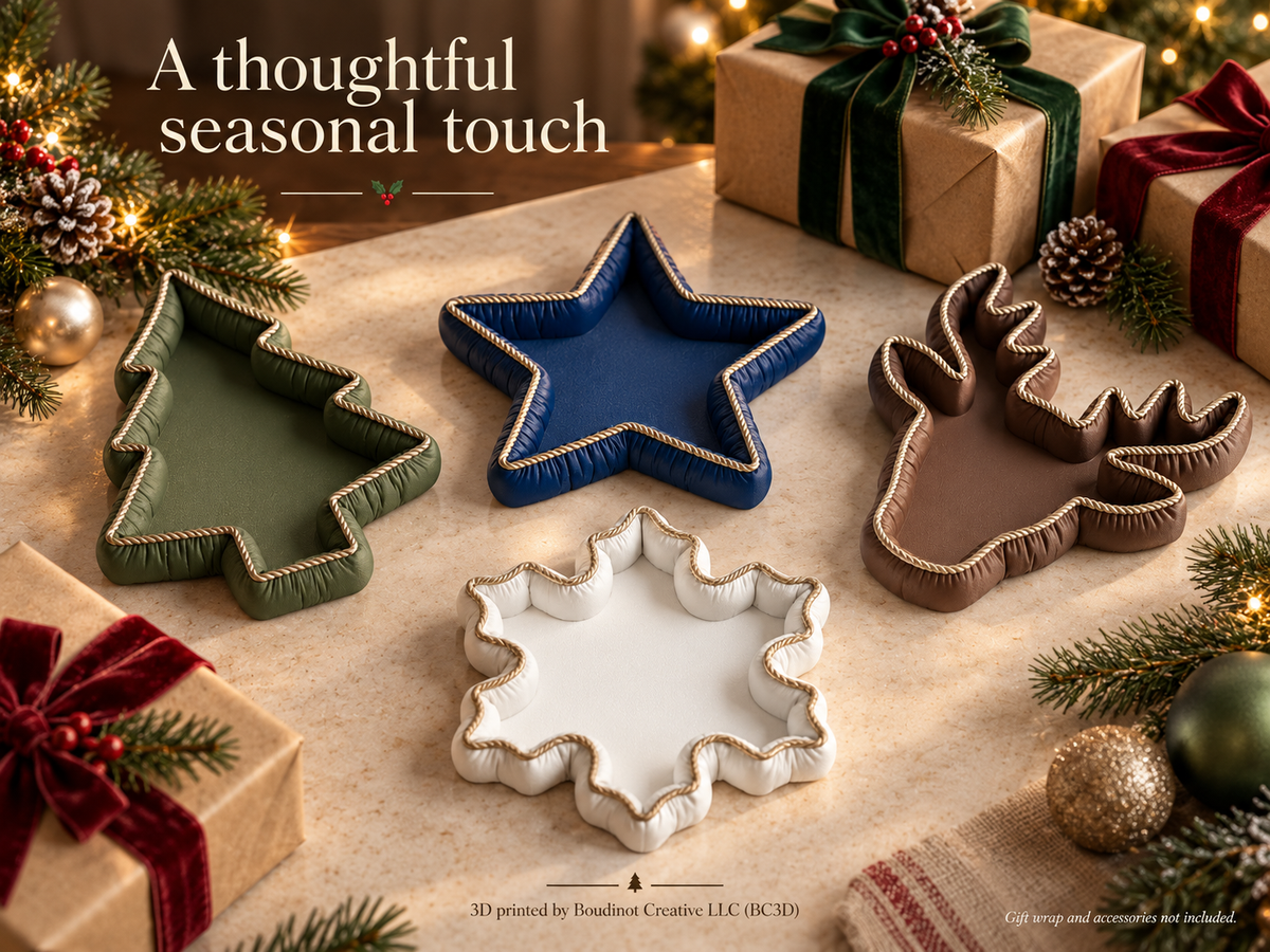 Vintia Christmas Decorative Trays with Gold Rope Trim | Tree Reindeer Snowflake & Star | Individual or Set of 4