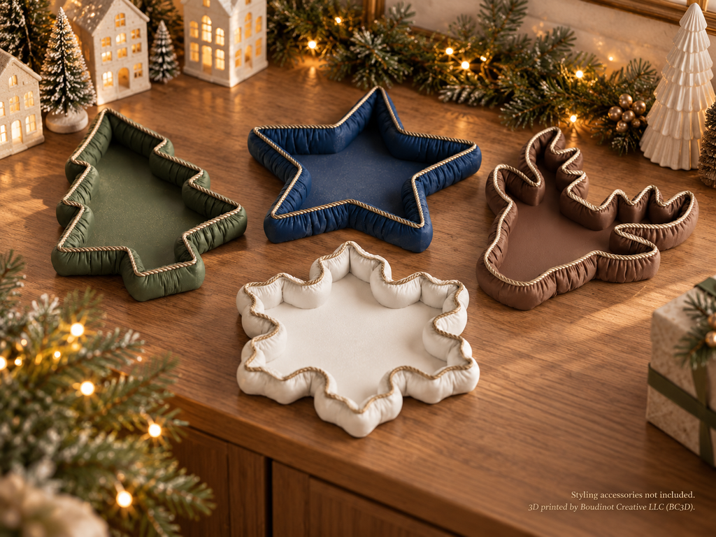 Vintia Christmas Decorative Trays with Gold Rope Trim | Tree Reindeer Snowflake & Star | Individual or Set of 4