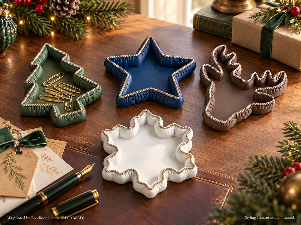Vintia Christmas Decorative Trays with Gold Rope Trim | Tree Reindeer Snowflake & Star | Individual or Set of 4