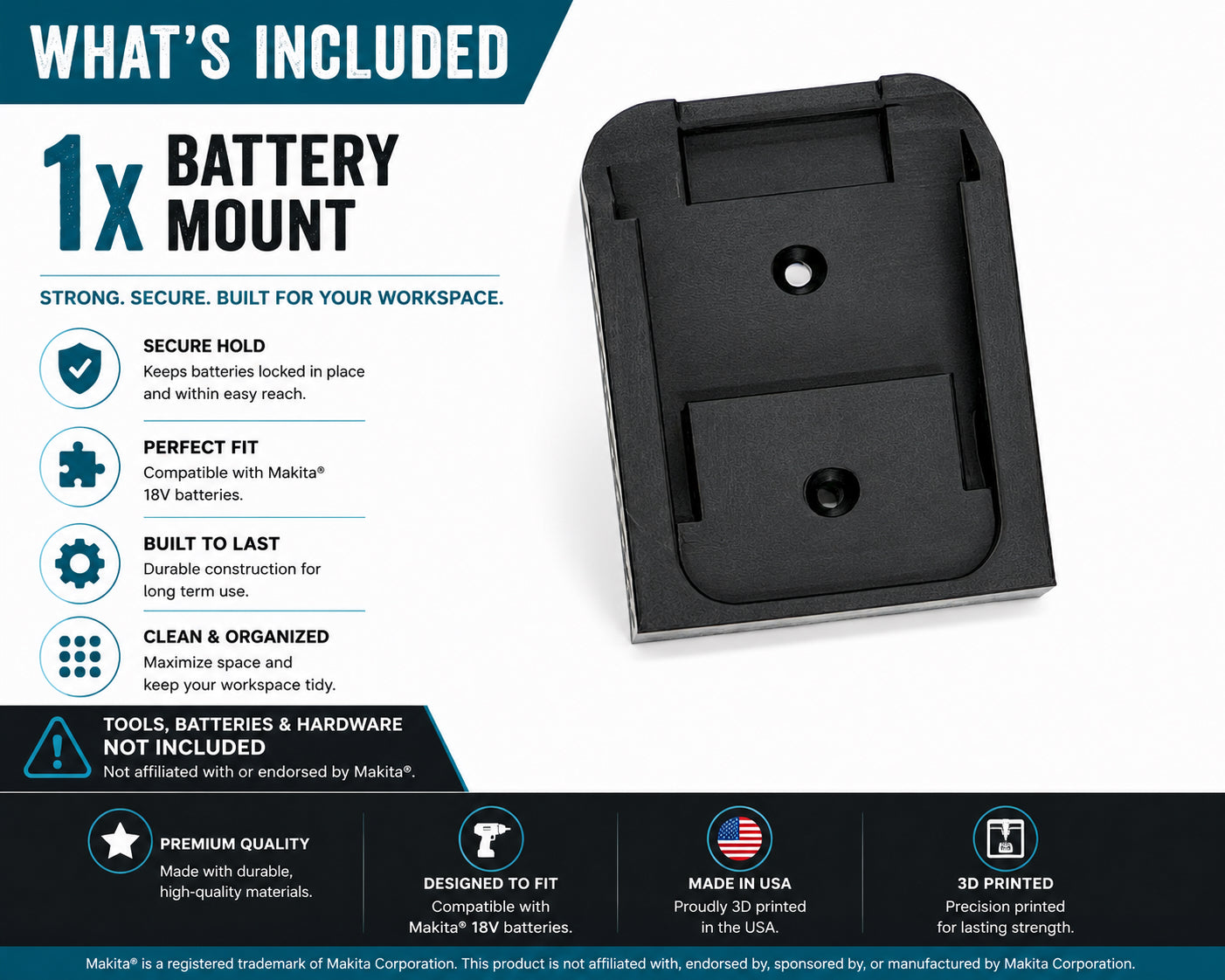 Makita 18V Tool & Battery Mounts | 3D Printed