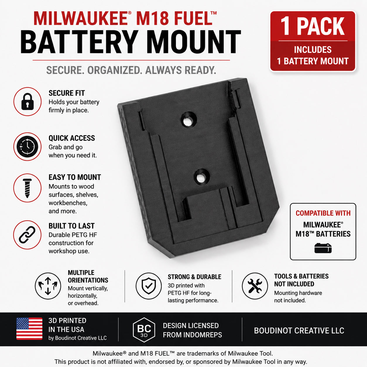 Milwaukee M18 Fuel Tool & Battery Mounts – Wall Under Shelf Storage System