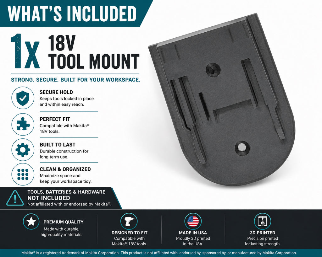 Makita 18V Tool & Battery Mounts | 3D Printed