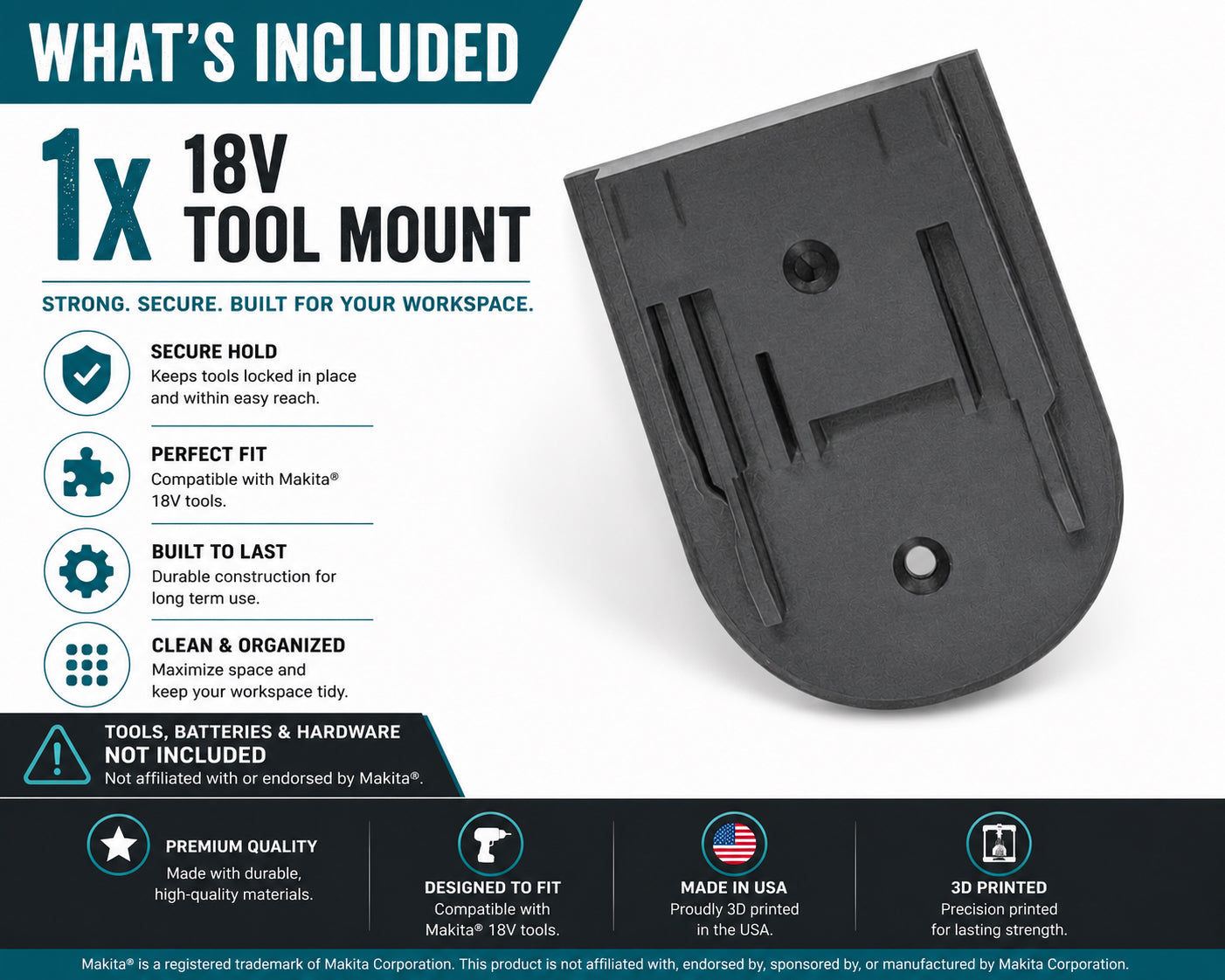 Makita 18V Tool & Battery Mounts | 3D Printed