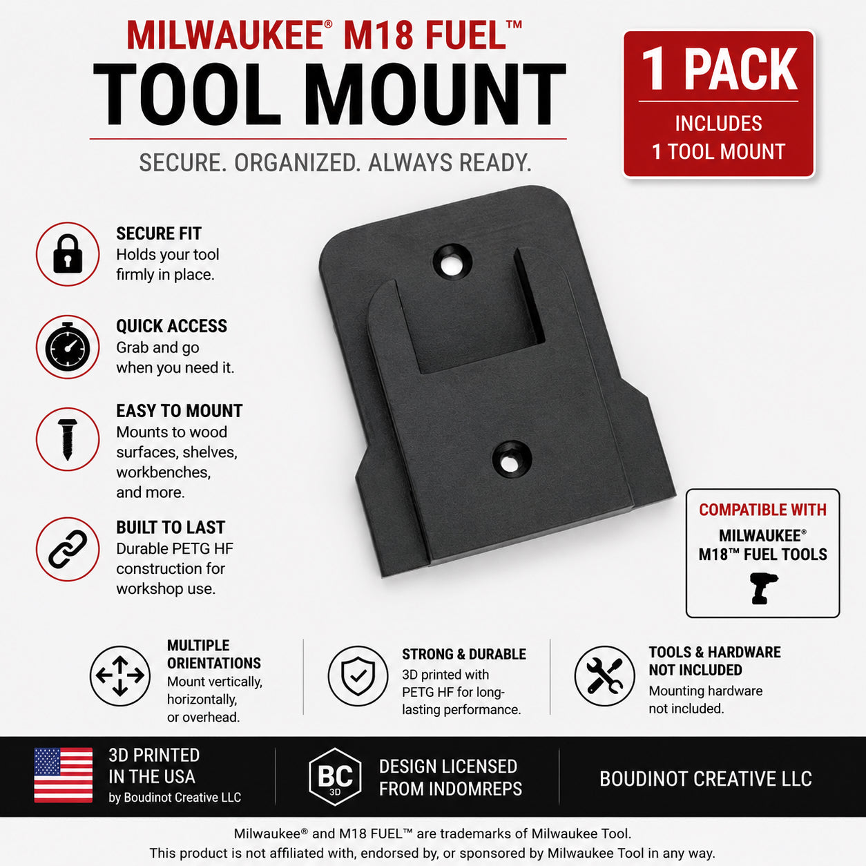 Milwaukee M18 Fuel Tool & Battery Mounts – Wall Under Shelf Storage System