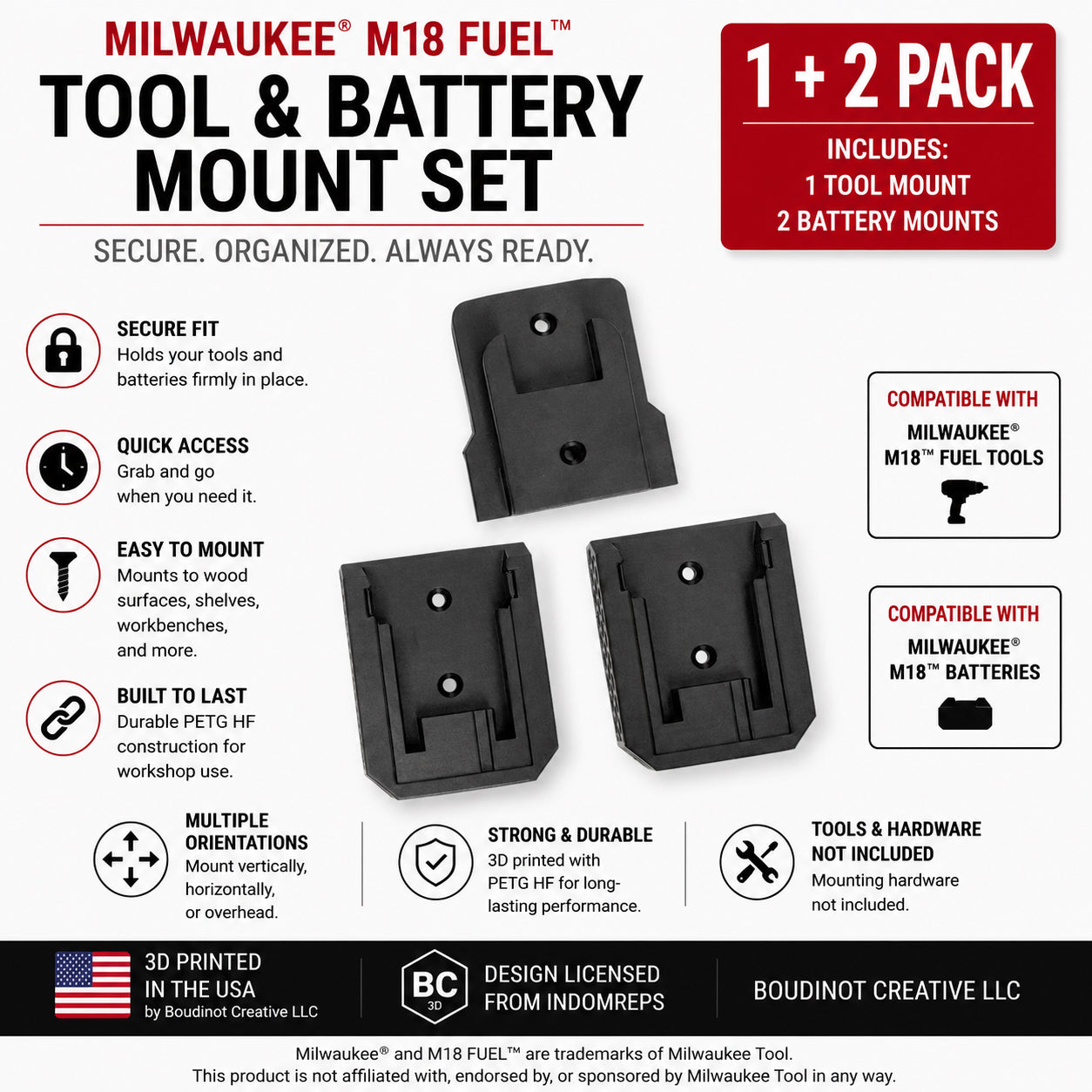 Milwaukee M18 Fuel Tool & Battery Mounts – Wall Under Shelf Storage System