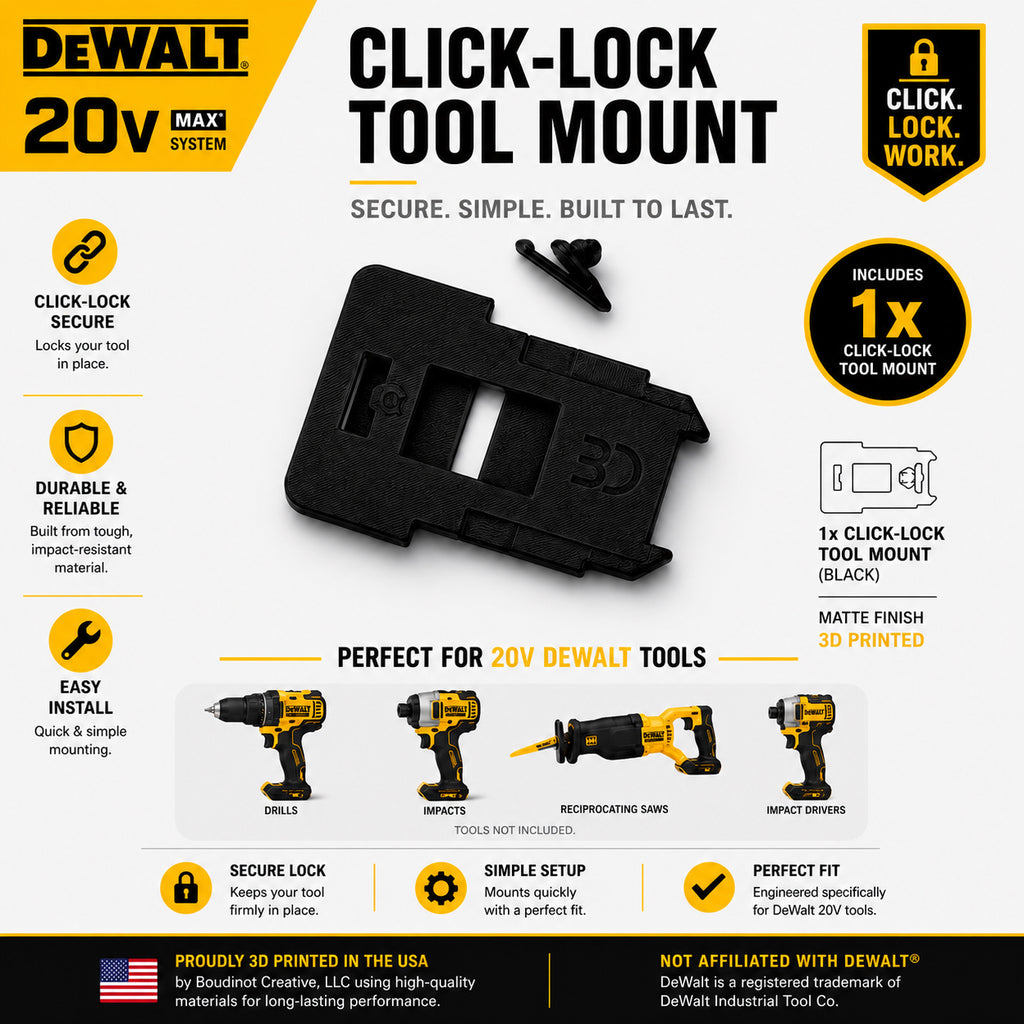 DeWalt 20V Tool and Battery Mounts - Click Lock