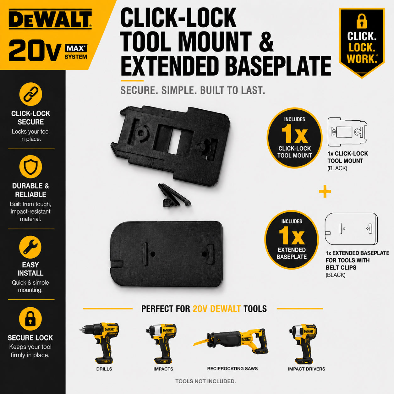 DeWalt 20V Tool and Battery Mounts - Click Lock