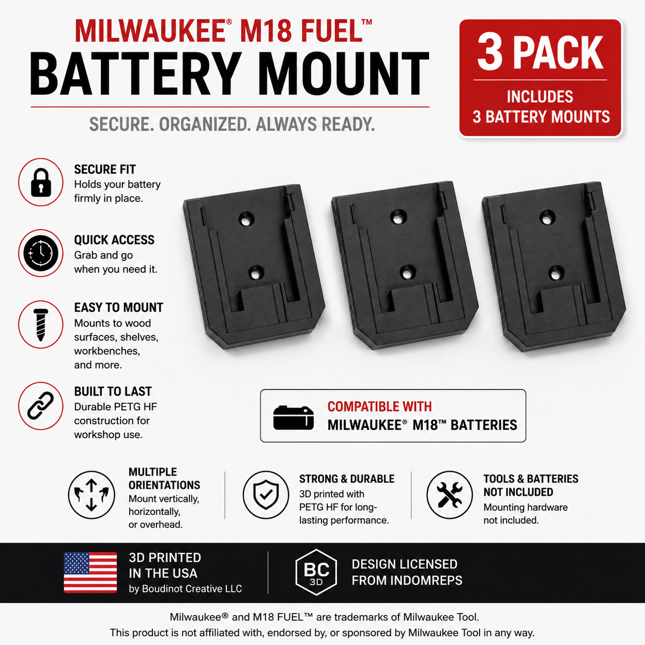 Milwaukee M18 Fuel Tool & Battery Mounts – Wall Under Shelf Storage System