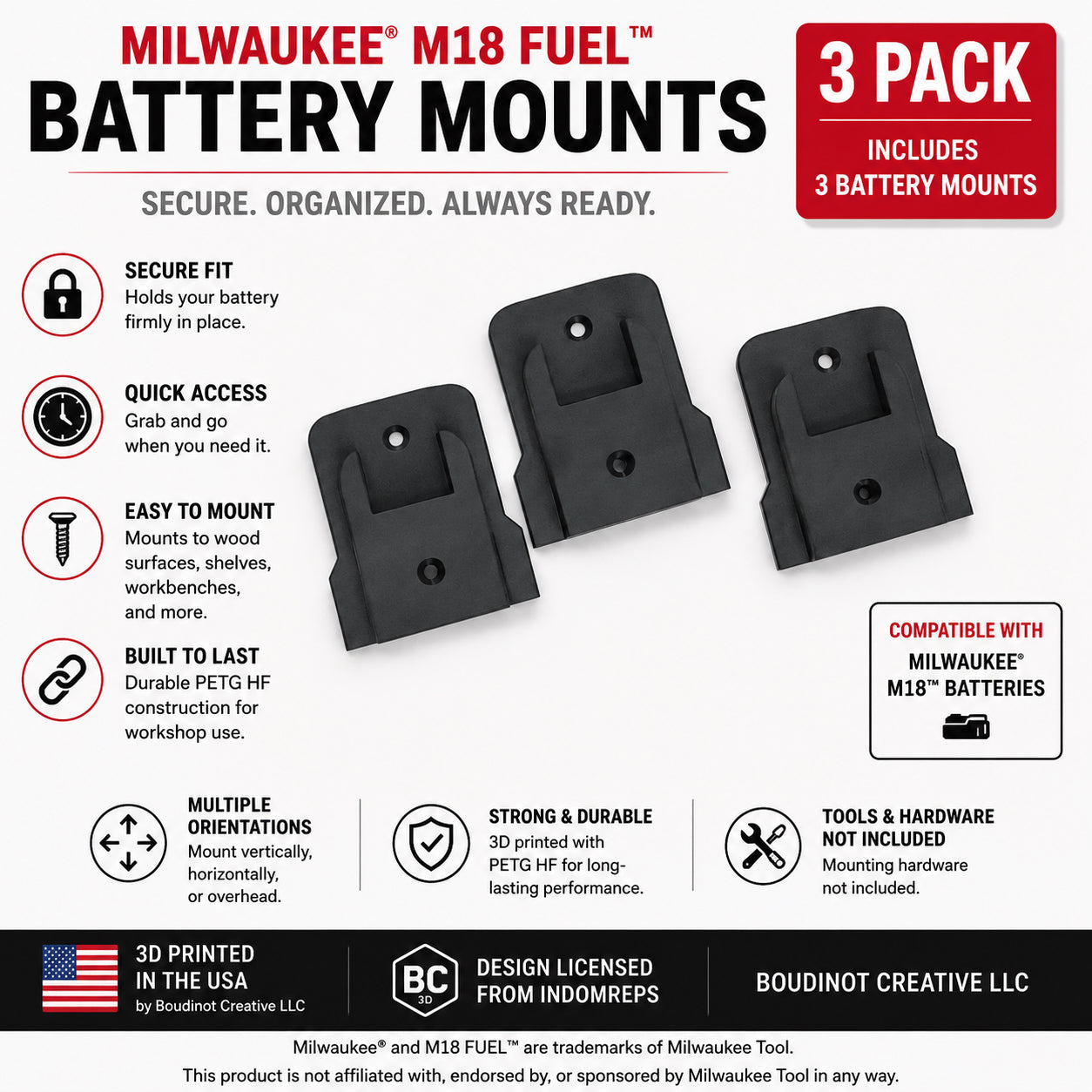 Milwaukee M18 Fuel Tool & Battery Mounts – Wall Under Shelf Storage System